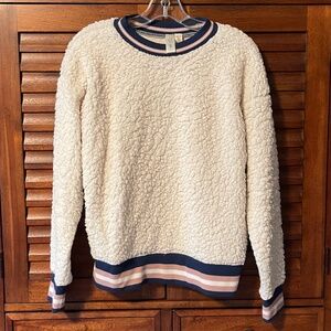 Thalia Sodi Striped-trim White Sherpa Sweater